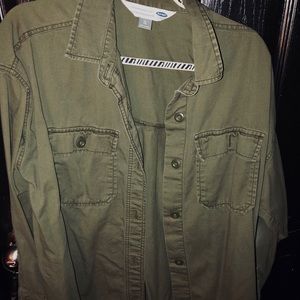 Army green button down boyfriend shirt